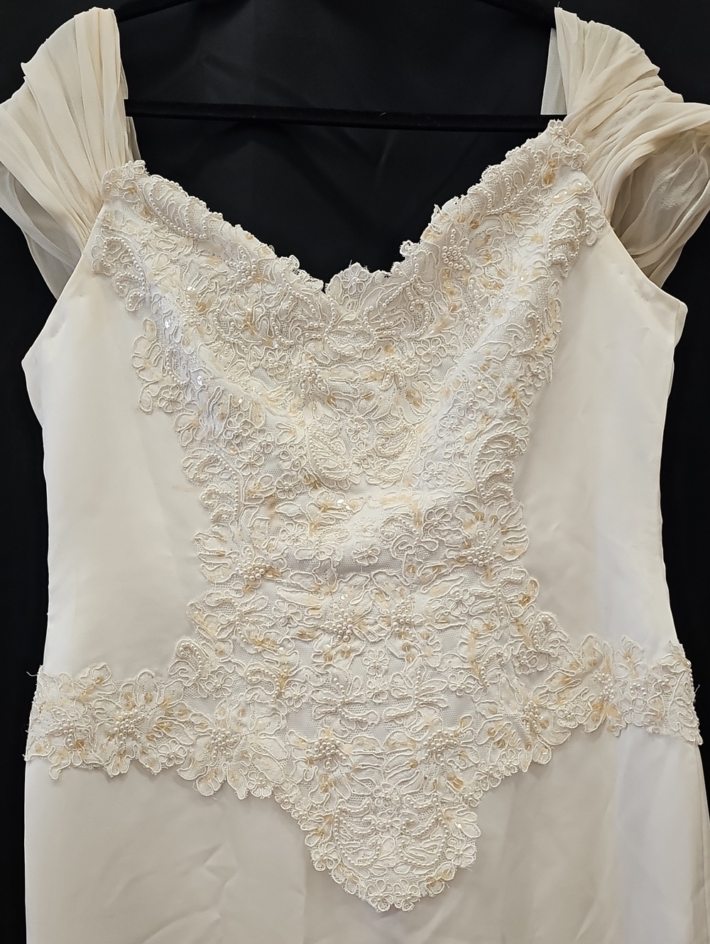 Ivory Lace-Embellished Evening Dress, Wedding, Bride, Handmade
